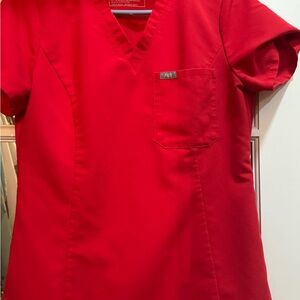 Figs Vivid Red Scrub Top